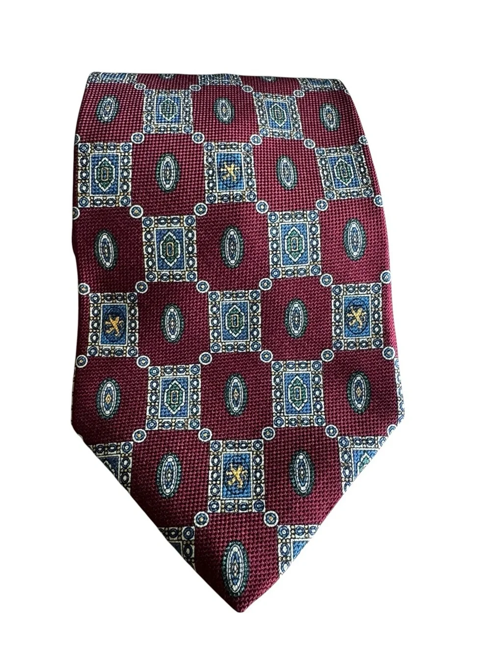 Vintage Tommy Hilfiger Burgundy Geometric Pattern Tie, 100% Silk